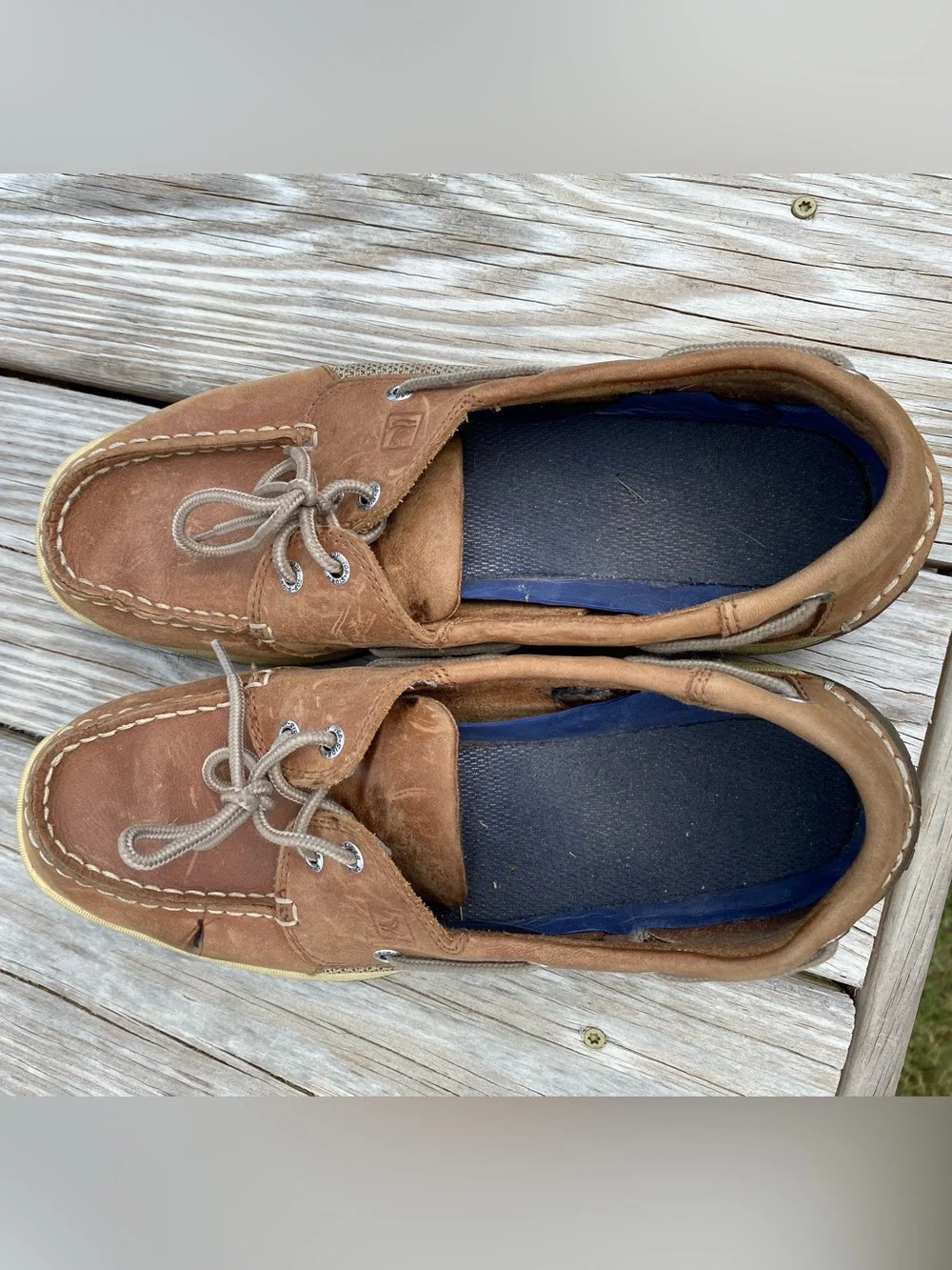 Sperry Chestnut Brown Leather Boat Shoes with Cream Midsoles